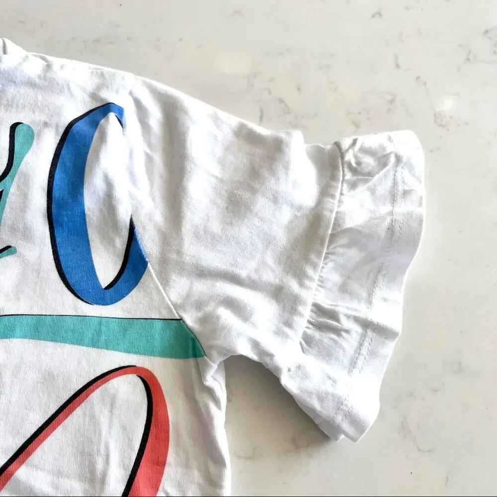 Kenzo Signature Girls White Ruffle Bell Short Sleeve T Shirt Top size 10